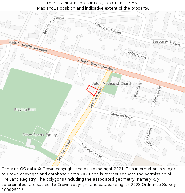 1A, SEA VIEW ROAD, UPTON, POOLE, BH16 5NF: Location map and indicative extent of plot