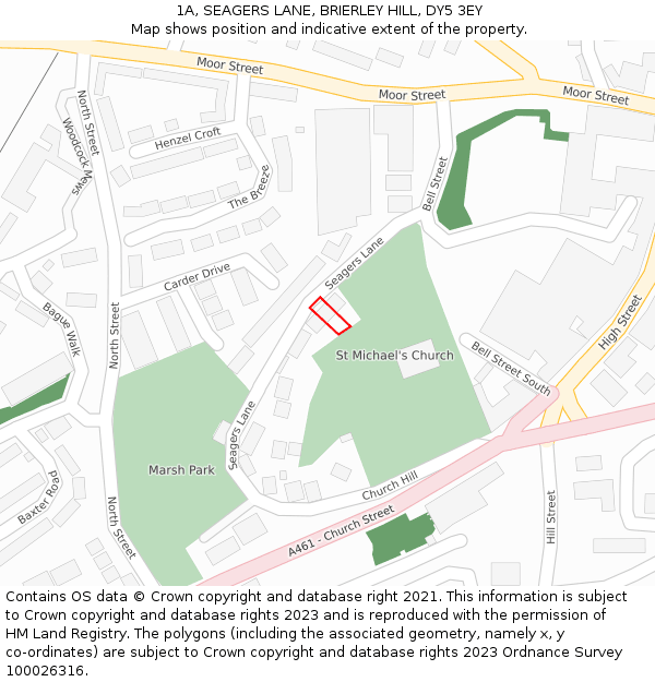1A, SEAGERS LANE, BRIERLEY HILL, DY5 3EY: Location map and indicative extent of plot