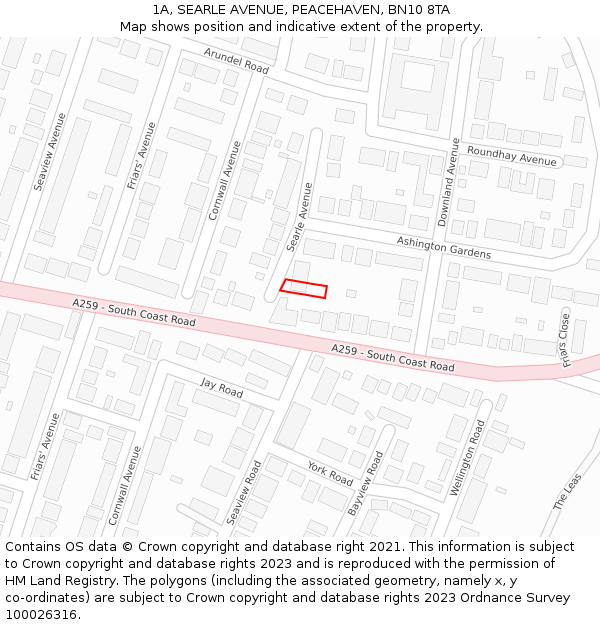 1A, SEARLE AVENUE, PEACEHAVEN, BN10 8TA: Location map and indicative extent of plot