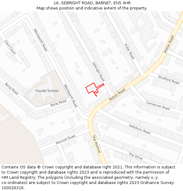 1A, SEBRIGHT ROAD, BARNET, EN5 4HR: Location map and indicative extent of plot