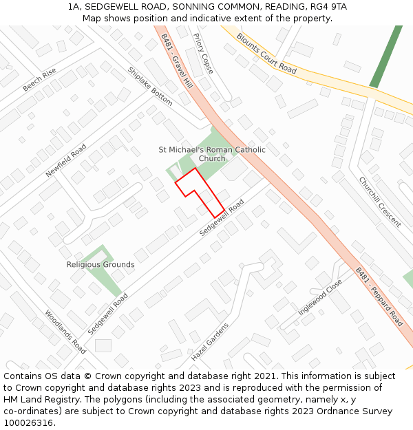 1A, SEDGEWELL ROAD, SONNING COMMON, READING, RG4 9TA: Location map and indicative extent of plot