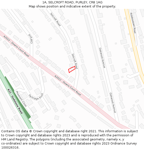 1A, SELCROFT ROAD, PURLEY, CR8 1AG: Location map and indicative extent of plot