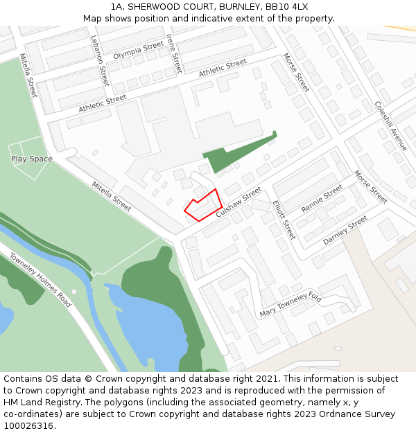 1A, SHERWOOD COURT, BURNLEY, BB10 4LX: Location map and indicative extent of plot