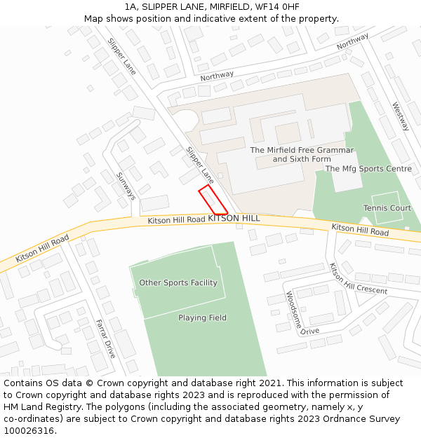 1A, SLIPPER LANE, MIRFIELD, WF14 0HF: Location map and indicative extent of plot