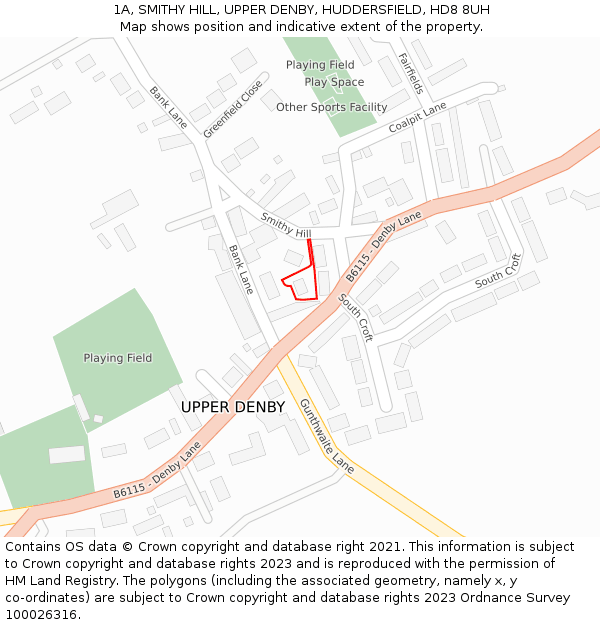 1A, SMITHY HILL, UPPER DENBY, HUDDERSFIELD, HD8 8UH: Location map and indicative extent of plot