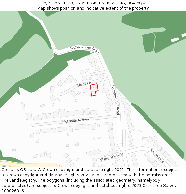 1A, SOANE END, EMMER GREEN, READING, RG4 8QW: Location map and indicative extent of plot