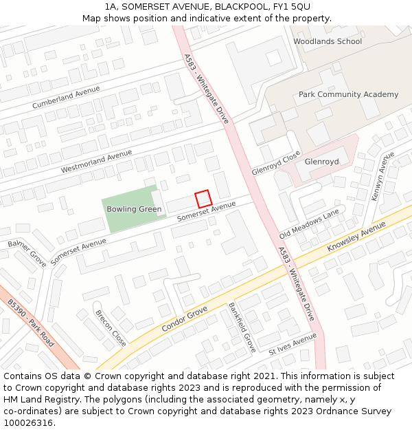 1A, SOMERSET AVENUE, BLACKPOOL, FY1 5QU: Location map and indicative extent of plot