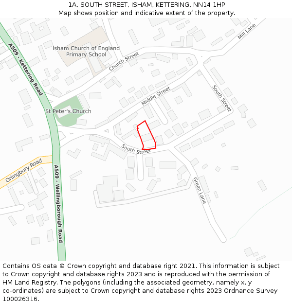 1A, SOUTH STREET, ISHAM, KETTERING, NN14 1HP: Location map and indicative extent of plot