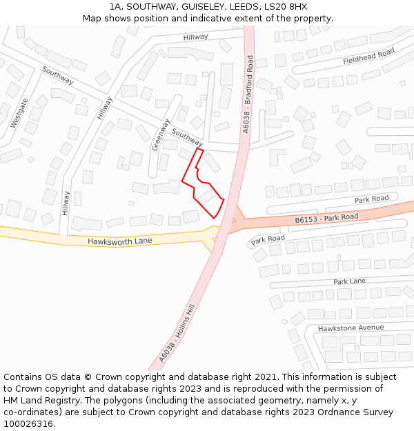 1A, SOUTHWAY, GUISELEY, LEEDS, LS20 8HX: Location map and indicative extent of plot