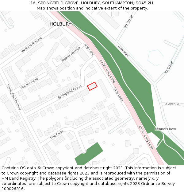 1A, SPRINGFIELD GROVE, HOLBURY, SOUTHAMPTON, SO45 2LL: Location map and indicative extent of plot