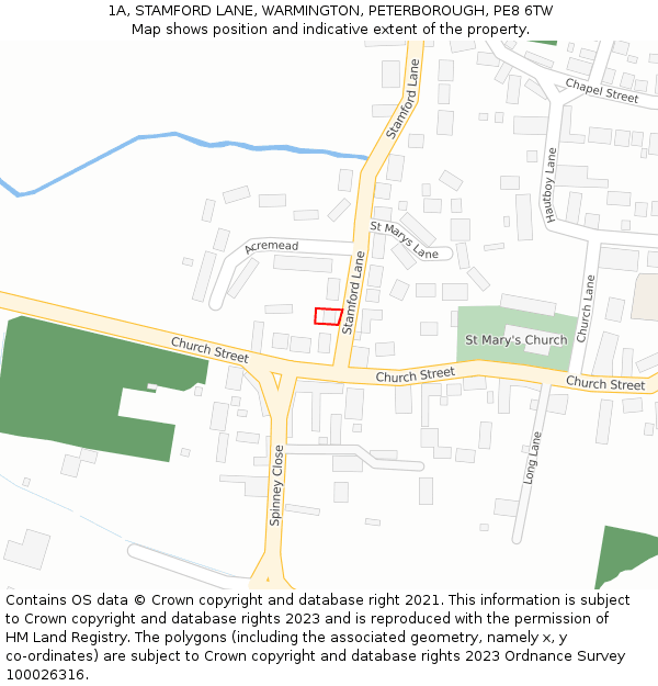 1A, STAMFORD LANE, WARMINGTON, PETERBOROUGH, PE8 6TW: Location map and indicative extent of plot