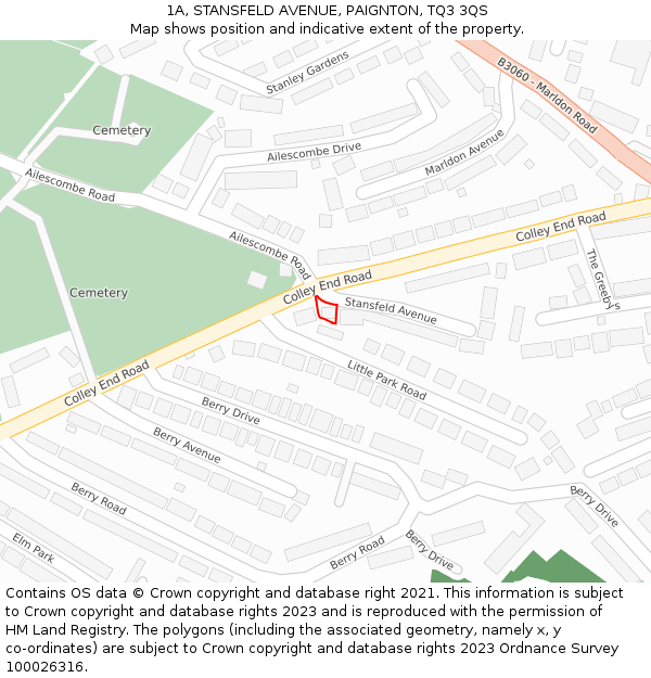 1A, STANSFELD AVENUE, PAIGNTON, TQ3 3QS: Location map and indicative extent of plot