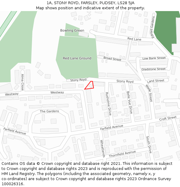 1A, STONY ROYD, FARSLEY, PUDSEY, LS28 5JA: Location map and indicative extent of plot