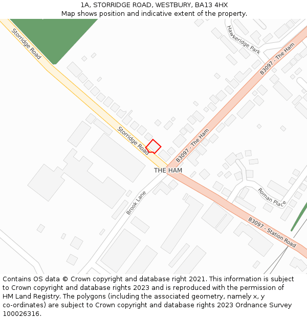 1A, STORRIDGE ROAD, WESTBURY, BA13 4HX: Location map and indicative extent of plot