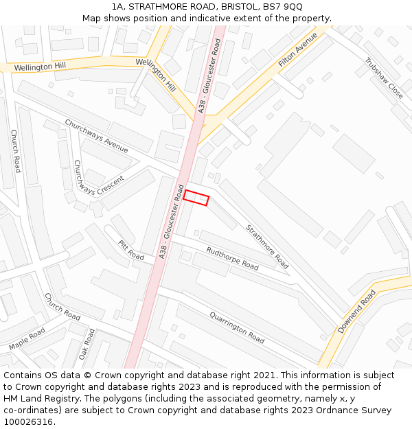 1A, STRATHMORE ROAD, BRISTOL, BS7 9QQ: Location map and indicative extent of plot