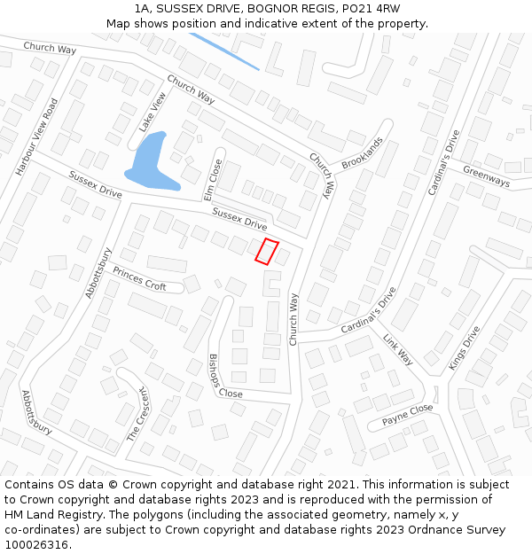 1A, SUSSEX DRIVE, BOGNOR REGIS, PO21 4RW: Location map and indicative extent of plot