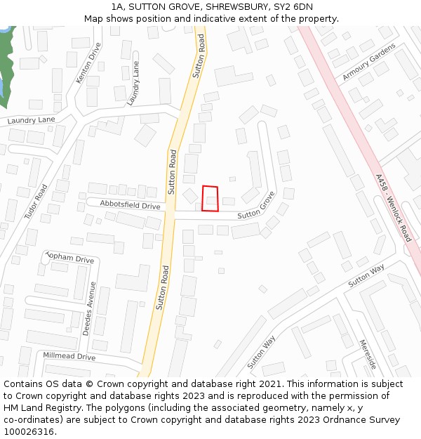 1A, SUTTON GROVE, SHREWSBURY, SY2 6DN: Location map and indicative extent of plot