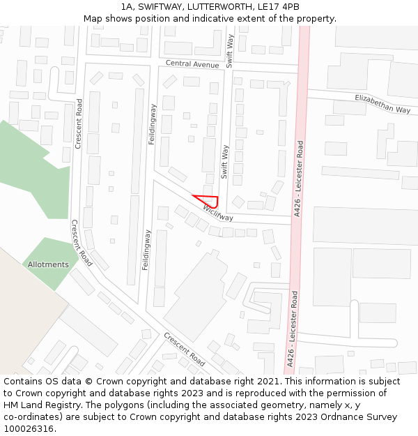 1A, SWIFTWAY, LUTTERWORTH, LE17 4PB: Location map and indicative extent of plot