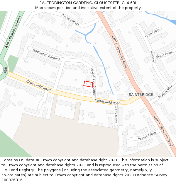 1A, TEDDINGTON GARDENS, GLOUCESTER, GL4 6RL: Location map and indicative extent of plot