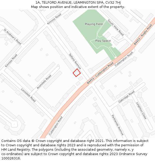 1A, TELFORD AVENUE, LEAMINGTON SPA, CV32 7HJ: Location map and indicative extent of plot