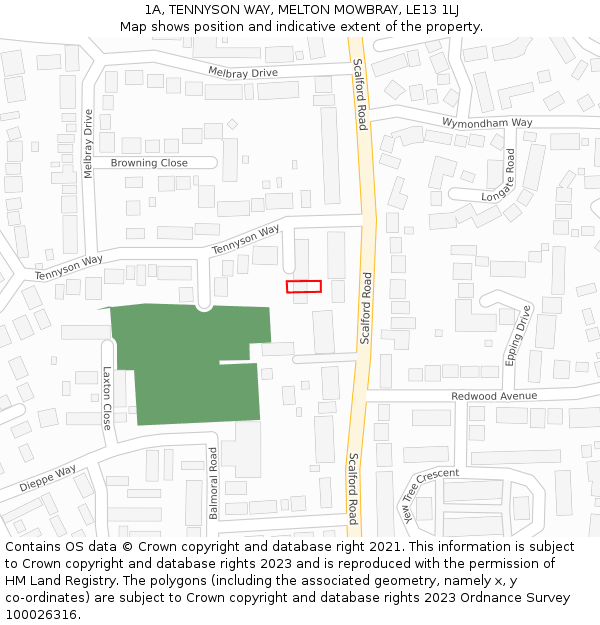 1A, TENNYSON WAY, MELTON MOWBRAY, LE13 1LJ: Location map and indicative extent of plot