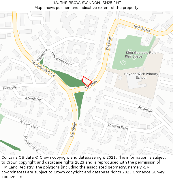 1A, THE BROW, SWINDON, SN25 1HT: Location map and indicative extent of plot