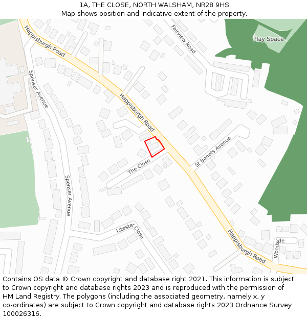 1A, THE CLOSE, NORTH WALSHAM, NR28 9HS: Location map and indicative extent of plot