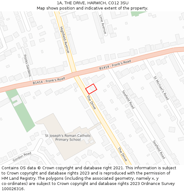 1A, THE DRIVE, HARWICH, CO12 3SU: Location map and indicative extent of plot