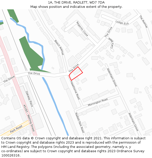 1A, THE DRIVE, RADLETT, WD7 7DA: Location map and indicative extent of plot