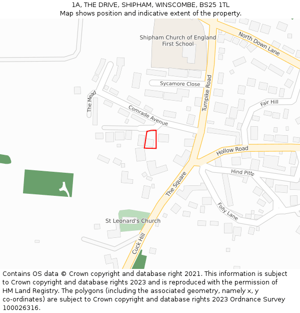 1A, THE DRIVE, SHIPHAM, WINSCOMBE, BS25 1TL: Location map and indicative extent of plot