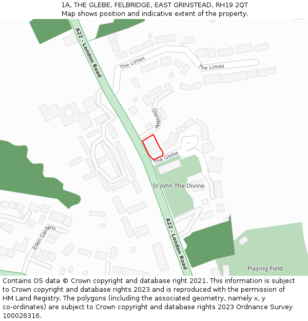 1A, THE GLEBE, FELBRIDGE, EAST GRINSTEAD, RH19 2QT: Location map and indicative extent of plot