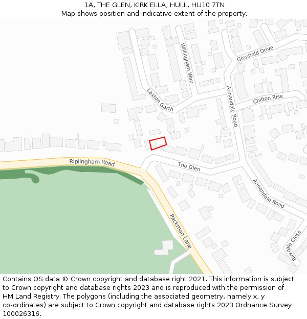 1A, THE GLEN, KIRK ELLA, HULL, HU10 7TN: Location map and indicative extent of plot