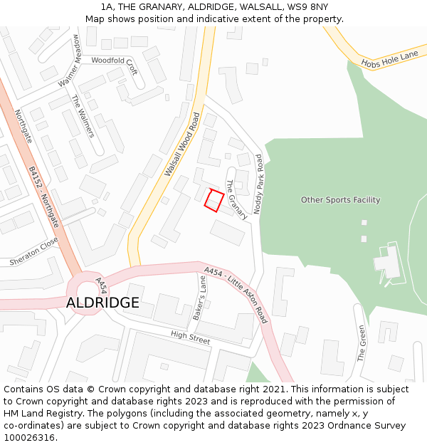 1A, THE GRANARY, ALDRIDGE, WALSALL, WS9 8NY: Location map and indicative extent of plot