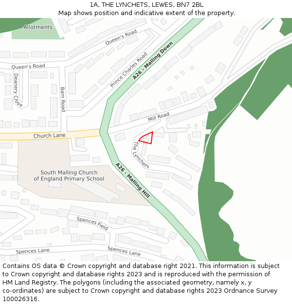 1A, THE LYNCHETS, LEWES, BN7 2BL: Location map and indicative extent of plot