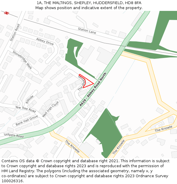 1A, THE MALTINGS, SHEPLEY, HUDDERSFIELD, HD8 8FA: Location map and indicative extent of plot