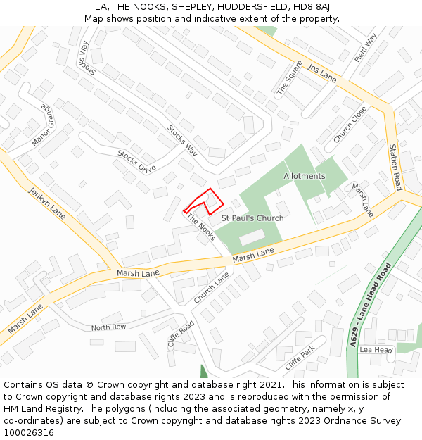 1A, THE NOOKS, SHEPLEY, HUDDERSFIELD, HD8 8AJ: Location map and indicative extent of plot