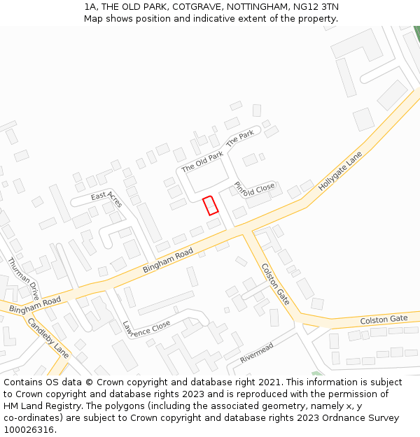 1A, THE OLD PARK, COTGRAVE, NOTTINGHAM, NG12 3TN: Location map and indicative extent of plot