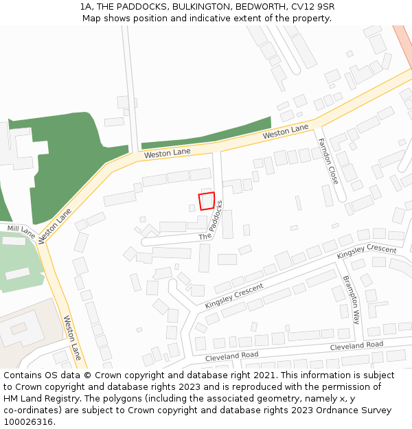 1A, THE PADDOCKS, BULKINGTON, BEDWORTH, CV12 9SR: Location map and indicative extent of plot