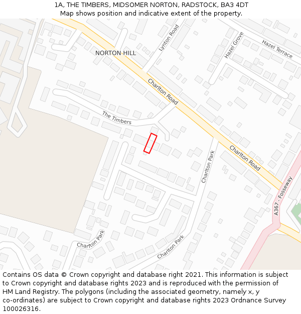 1A, THE TIMBERS, MIDSOMER NORTON, RADSTOCK, BA3 4DT: Location map and indicative extent of plot