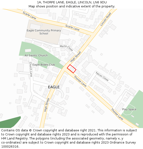 1A, THORPE LANE, EAGLE, LINCOLN, LN6 9DU: Location map and indicative extent of plot