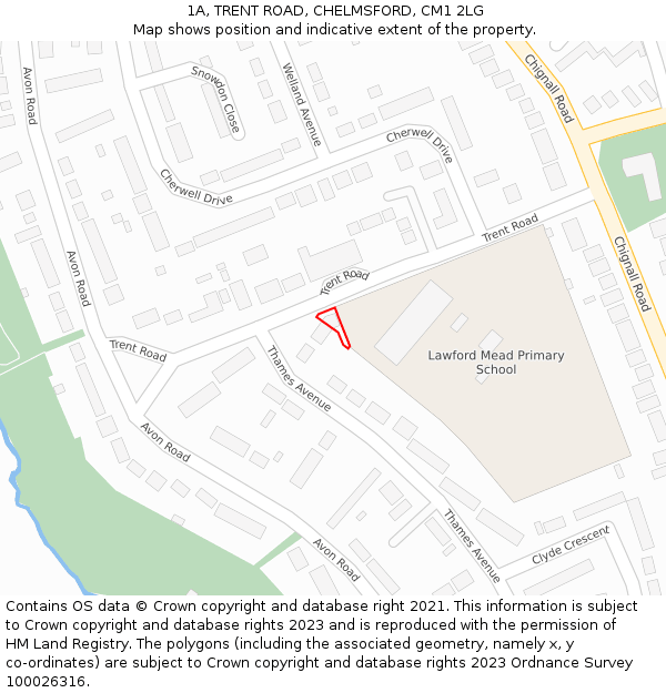 1A, TRENT ROAD, CHELMSFORD, CM1 2LG: Location map and indicative extent of plot