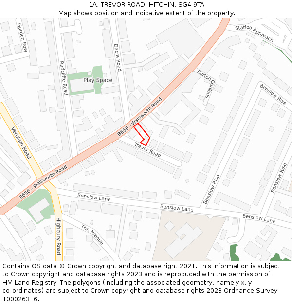 1A, TREVOR ROAD, HITCHIN, SG4 9TA: Location map and indicative extent of plot