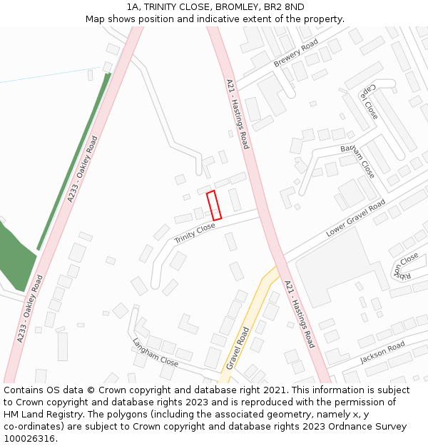 1A, TRINITY CLOSE, BROMLEY, BR2 8ND: Location map and indicative extent of plot