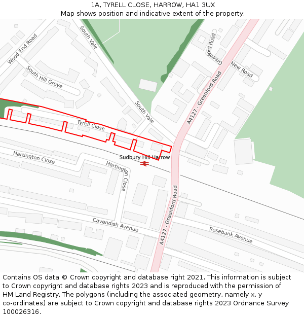 1A, TYRELL CLOSE, HARROW, HA1 3UX: Location map and indicative extent of plot