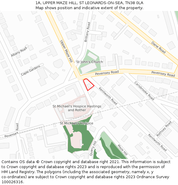 1A, UPPER MAZE HILL, ST LEONARDS-ON-SEA, TN38 0LA: Location map and indicative extent of plot