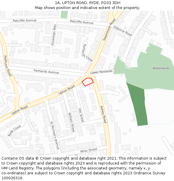 1A, UPTON ROAD, RYDE, PO33 3DH: Location map and indicative extent of plot