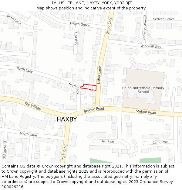 1A, USHER LANE, HAXBY, YORK, YO32 3JZ: Location map and indicative extent of plot