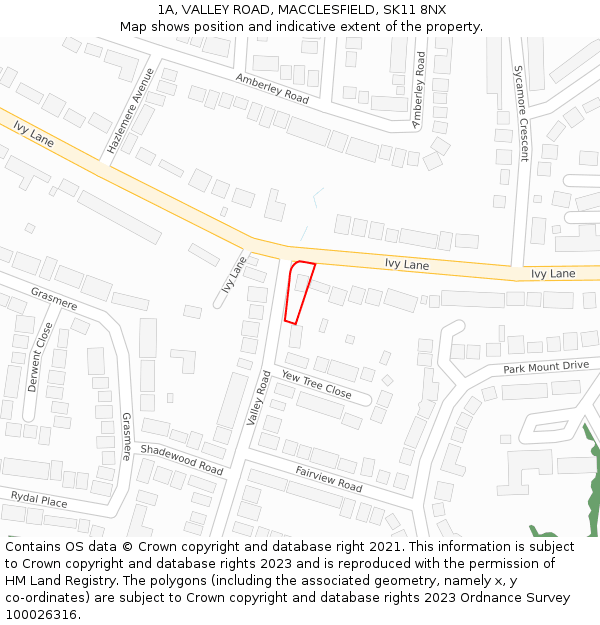 1A, VALLEY ROAD, MACCLESFIELD, SK11 8NX: Location map and indicative extent of plot