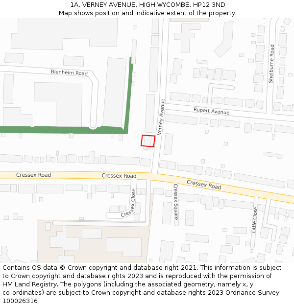 1A, VERNEY AVENUE, HIGH WYCOMBE, HP12 3ND: Location map and indicative extent of plot