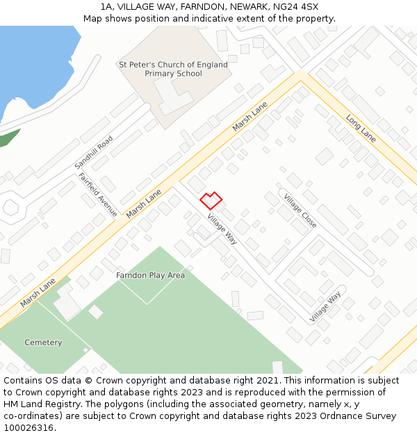 1A, VILLAGE WAY, FARNDON, NEWARK, NG24 4SX: Location map and indicative extent of plot